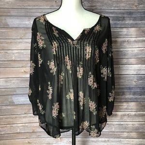 Torrid Floral Print Chiffon Pintuck Sheer Blouse